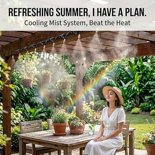 100 Ft Drip Irrigation System for Garden - Drip Irrigation Kit with 32 360°Adjustable Copper Nozzles Hose, Automatic Atomizing Plant Watering Sprinkler System for Yard, Lawn, Greenhouse, Potted