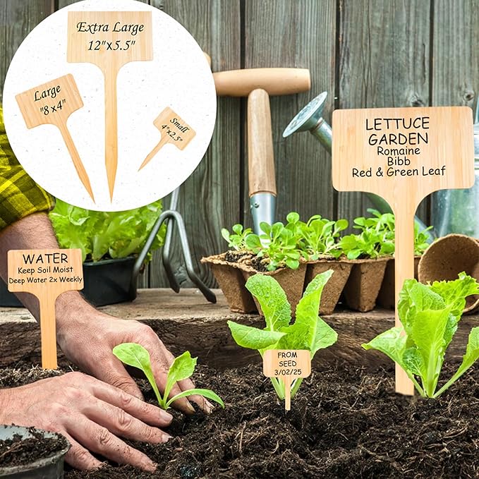 50-Pack 12" Extra Tall Bamboo Garden Markers Large Plant Labels Easy to Read & See