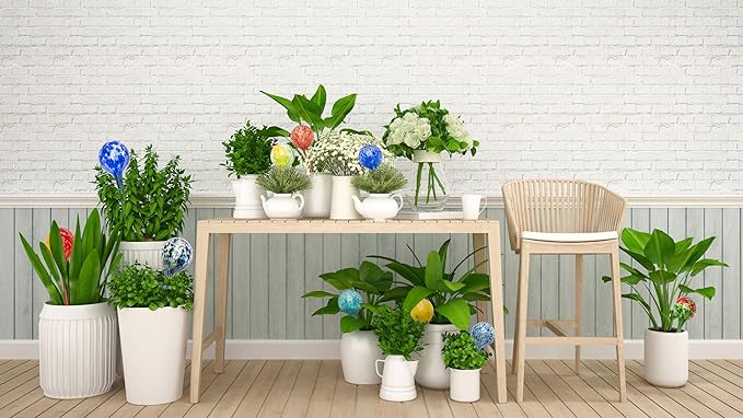 Lexi Home Aqua Globes for Indoor Plants & Outdoor Plants, Watering Can for Plant, Self Watering Planters, Water Globe, Hand Blown Glass, 6 Pack Small, Yellow/Green/Red