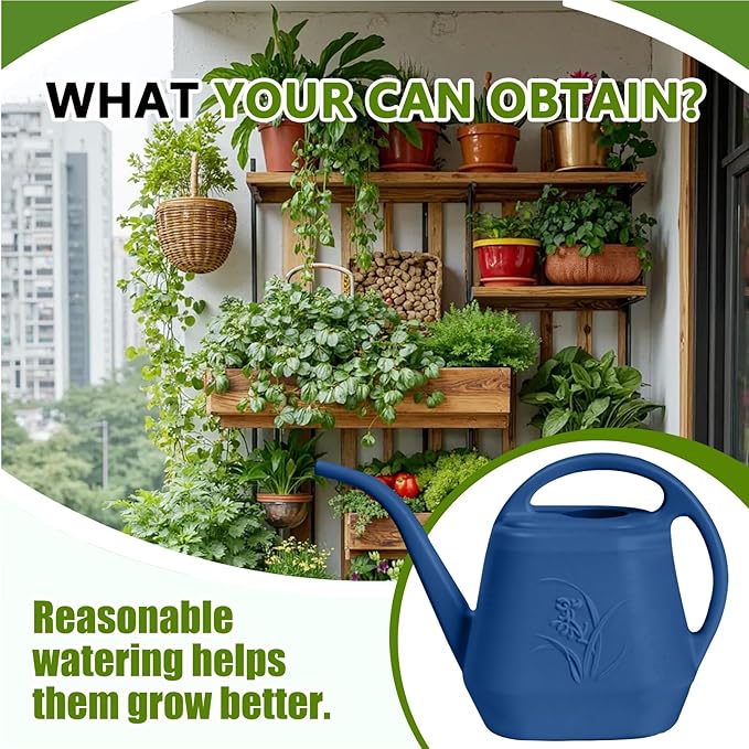Plastic Watering Can - for Indoor and Outdoor Home Garden Plants - with Long Spout - Blue - 1/2 Gallon