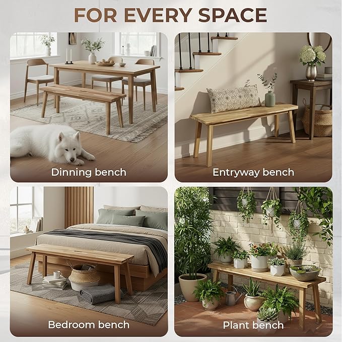 ARROWSTONE Solid Wood Bench for Entryway, Bed Bench, Dining, Plant Stand - Wooden Bench Indoor (47 inches)