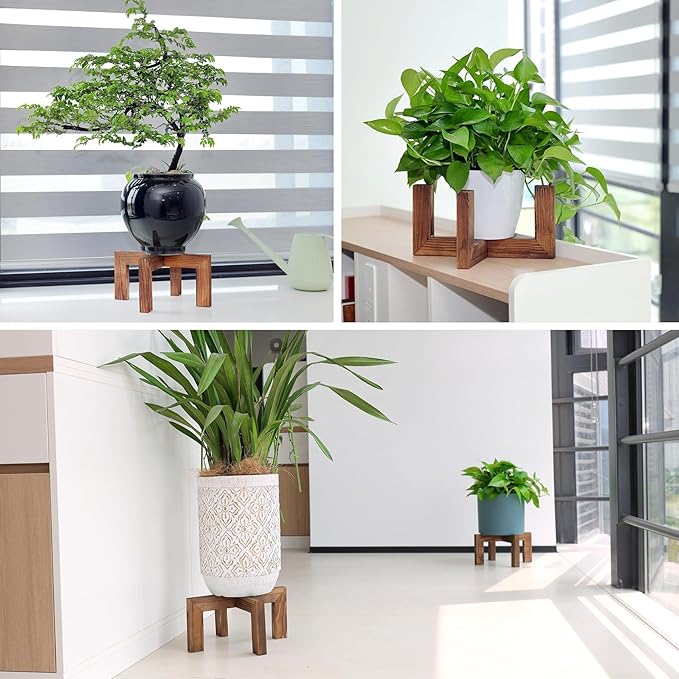 Vigordream Plant Stand, Indoor/Outdoor Wood Plant Holder, Single Flower Pot Stand, Sturdy Planter Stands(Walnut, Fit 5-12 Inch Pots)