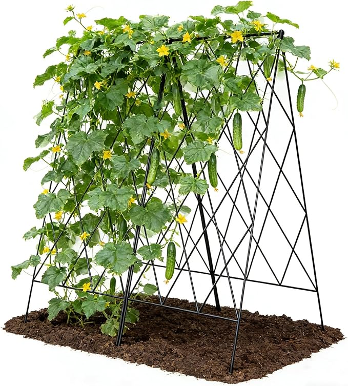 Cucumber Trellis 2 Pack, Foldable A-Frame Garden Trellis for Raised Bed Garden Grow Support with Plant Support Clips, Twist Ties, Plastic Ties, for Cucumber,Tomato, Climbing Plants and Flowers