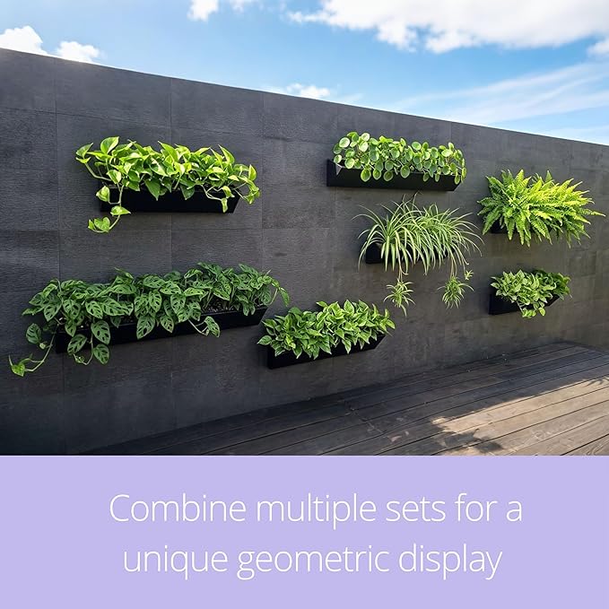 LaLaGreen Outdoor Wall Planters (30 Inch, 2 Pack) Triangle Black Carbon Steel Metal Hanging Flower Pots for Succulents, Large Geometric Wall Mounted Plant Holders, Unique Vertical Garden Home Decor