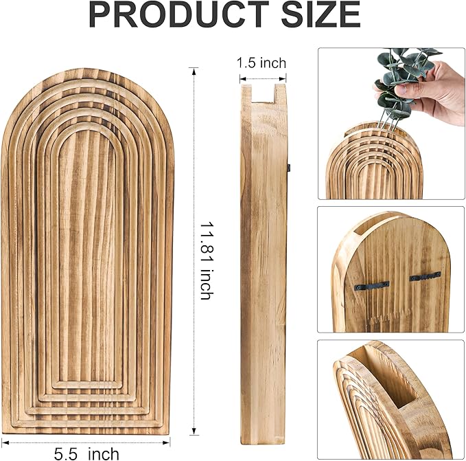 DREAMLOOM 2 Pack Wooden Wall Vases with Eucalyptus Artificial Plants, Wall Hanging Planters Boho Modern Farmhouse Indoor for Narrow Spaces Entryway Bathroom Home Office Decoration, Retro