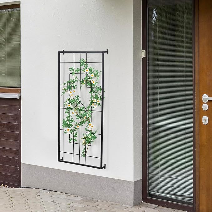 MyGift 3.9 ft Wall Mounted Garden Trellis, Metal Vintage Art Deco Lattice Hanging Support Frame for Climbing Plants and Crawling Vines, Horizontal Wall Hanging Planter Support