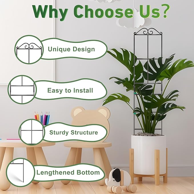 31.8'' Stackable Plant Trellis Indoor, Metal Trellis for Climbing Plants Indoor, House Plant Support with Soft Ties for Monstera Hoya Pothos, 2P