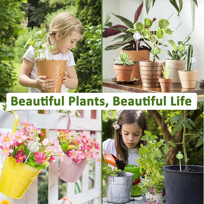 Joyeee Plant Watering Globes Stakes, 4pcs Self Watering Colorful Glass Plant Watering Devices Automatic Watering Bulbs Vacation Plant Waterer for Outdoor Indoor Garden Plants
