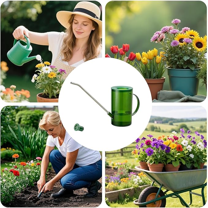 Long Spout Watering Cans | Small Can for Indoor Plants | 1L Clear with Handle Scale Detachable Lid | Plant Watering Devices for Flowers Succulents | Gardening Supplies