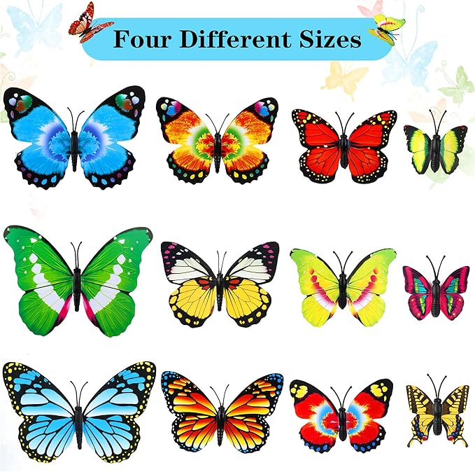 Augshy 75PCS Butterfly Decorations Stakes, Garden Butterflies Stakes Garden Ornaments PVC Waterproof for Outdoor Patio Decor Yard Lawn Home Decor Party Supplies Assored Size