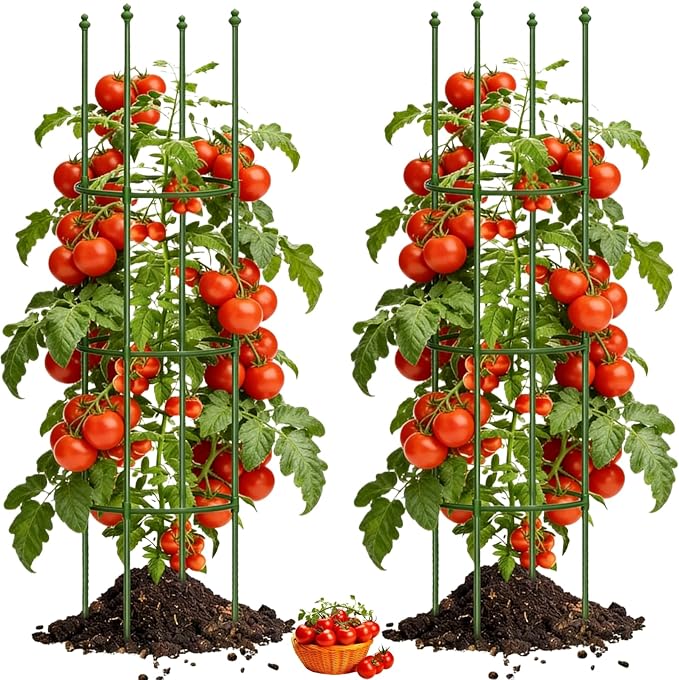 2 Pack Heavy Duty Tomato Cages for Garden, 55.1Inch Tall Adjustable Metal Tomato Plant Support for Pots, Round Trellis for Climbing Plants Outdoor, Vegetable, Cucumber, Beans(11.8" Wide)