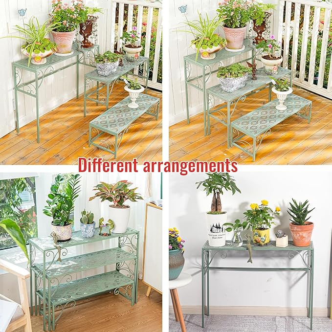 Sungmor Metal Plant Stand - 3 Tier Foldable Ladder Planters Display Shelf - Multiple Plants Flower Pots Vases Storage Organizer - Indoor Outdoor Multi Tiered Plant Rack for Garden Balcony Yard