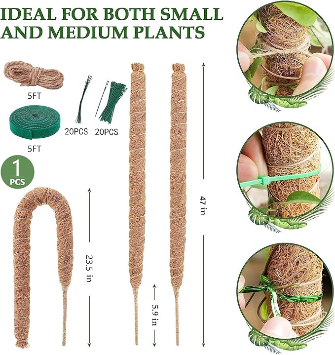 48 Inch Moss Pole, Bendable Moss Pole for Plants Monstera - Moss Poles for Climbing Plants Indoor, Handmade Coco Coir Plant Support Stakesfor Potted Plants, Pothos, Philodendron