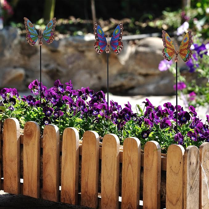 3 Pcs Butterfly Garden Stakes, 29" H Decorative Garden Stakes, Metal Yard Art for Outdoor Spring Lawn Patio Pathway Decor
