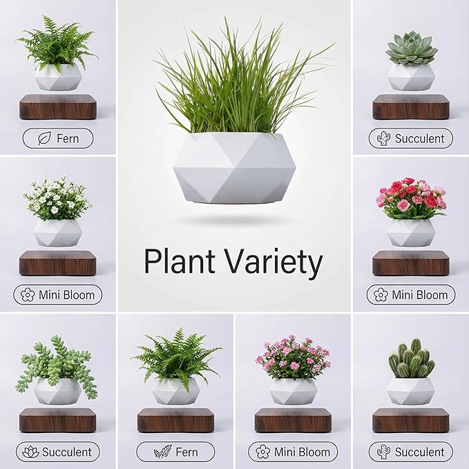 Levitating Plant Pot, Magnetic Levitating Planter 360°Auto-Rotating Floating Plant Levitating Display for Bonsai, Air Plants Cool Floating Desk Decor for Office, Living Room (Dark Brown)