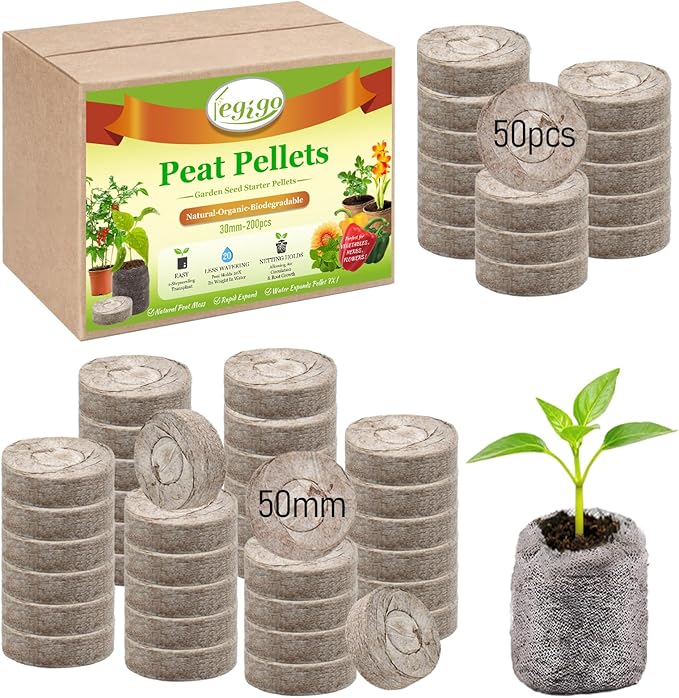 Legigo 50 PCS 50mm Peat Pellets Seed Starter Soil, Compressed Seed Starting Pods Plant Starter Soil Pods Plugs for Seedlings, Peat Pods for Starting Seeds, Herbs Tomatoes Flowers and Vegetables