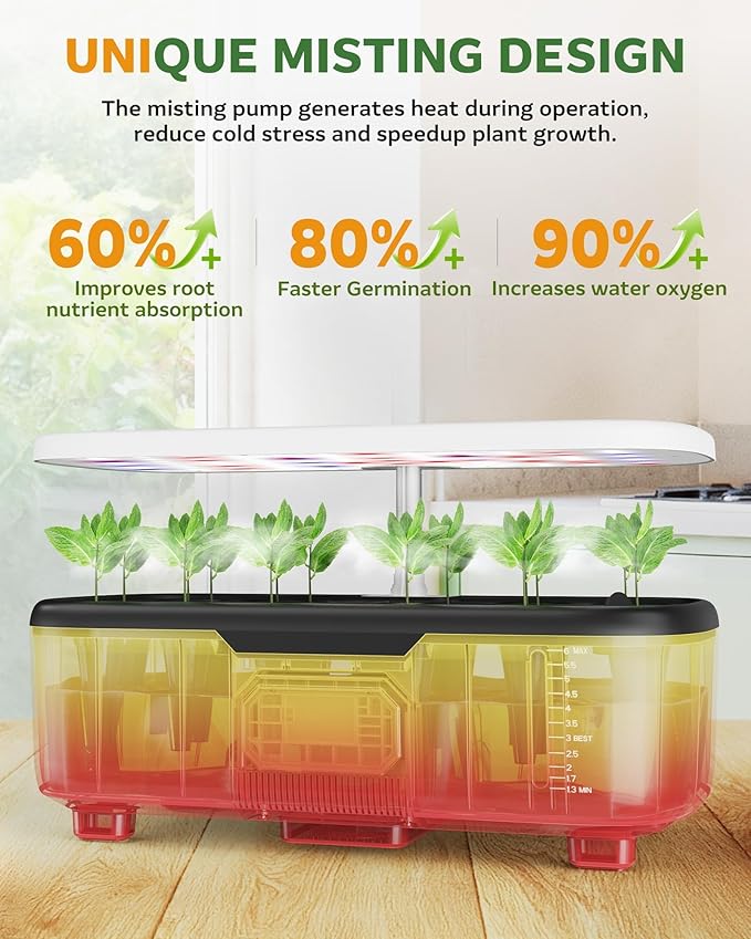 Misting Hydroponic Growing System Kit 15-Pods Indoor Smart Herb Garden Planter with LCD Touch Panel 6L Large Tank for Herb/Vegetables/Flowers/Fruits,Gardening Gifts for Women Men Beginners-White