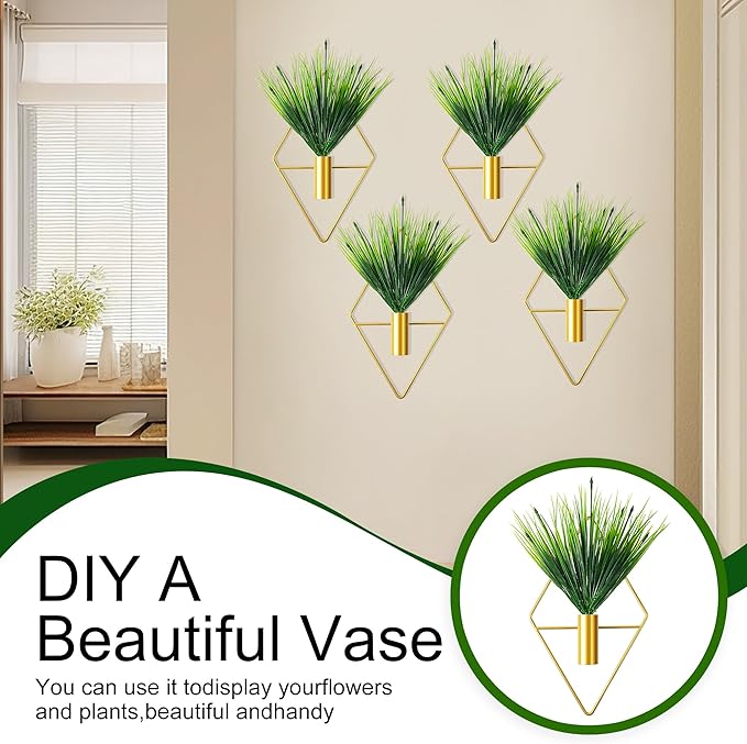 2 Pack Gold Wall Decor Hanging Planters with Artificial Plants Metal Hanging Vase Indoor Plants Holder Modern Boho Wall Art for Bathroom Bedroom Living Room Office (Gold, Aquatic Plant)