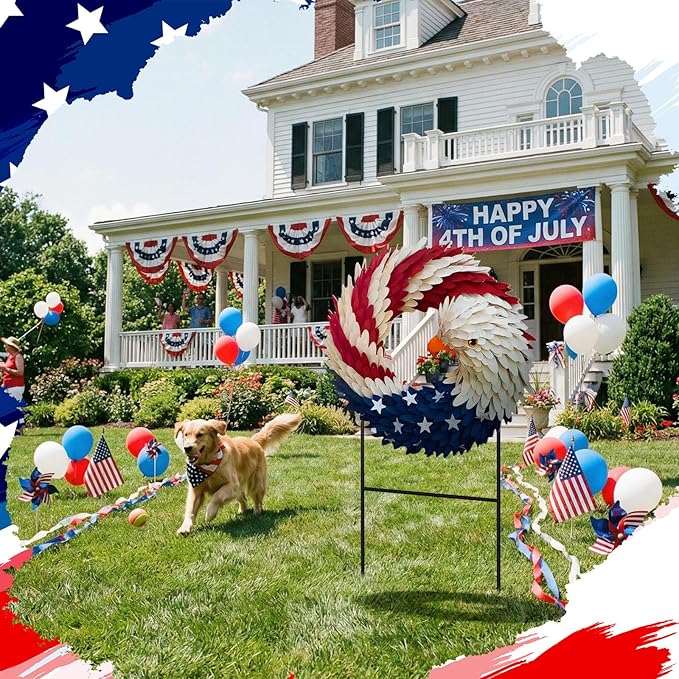 Amyhill 4th of July Decorations Patriotic Eagle Metal Garden Stake, 250th Anniversary Red White Blue Yard Sign, Independence Day Memorial Day Outdoor Decor for Lawn, Patio, Walkway, and Outside
