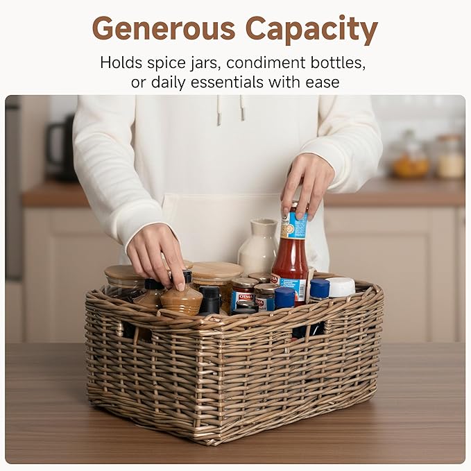 StorageWorks Pantry Baskets, Willow Storage Baskets for Organizing, Shelves, Pantry Organizers and Storage, Brown, 16 ½"L x 13"W x 7 ½"H