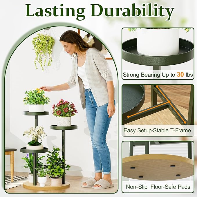 3 Tiered Tall Plant Stand for Multiple Plants Corner Display Rack Tiered Flower Stand Plant Table for Living Room Balcony Garden Patio