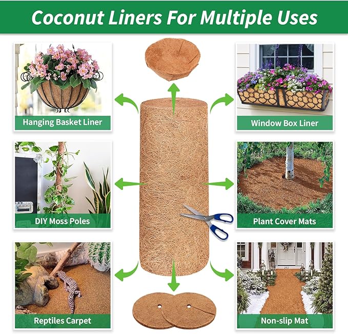 Legigo 12X80 Inch Natural Coco Liner Roll, Coconut Liners for Planter Window Box Hanging Basket, Coconut Coir Roll Coco Fiber Mat for Garden Decoration DIY Moss Poles Pet Pad Reptiles Carpet