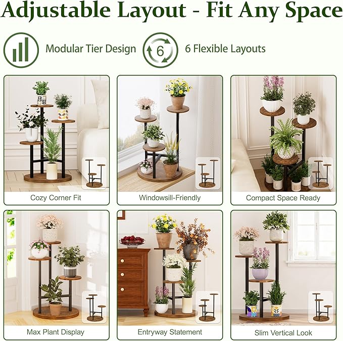 3 Tiered Tall Plant Stand, Wood Plant Shelf Corner Flower Pot Stands, Heavy Duty Plant Shelf for Living Room Balcony Garden Patio