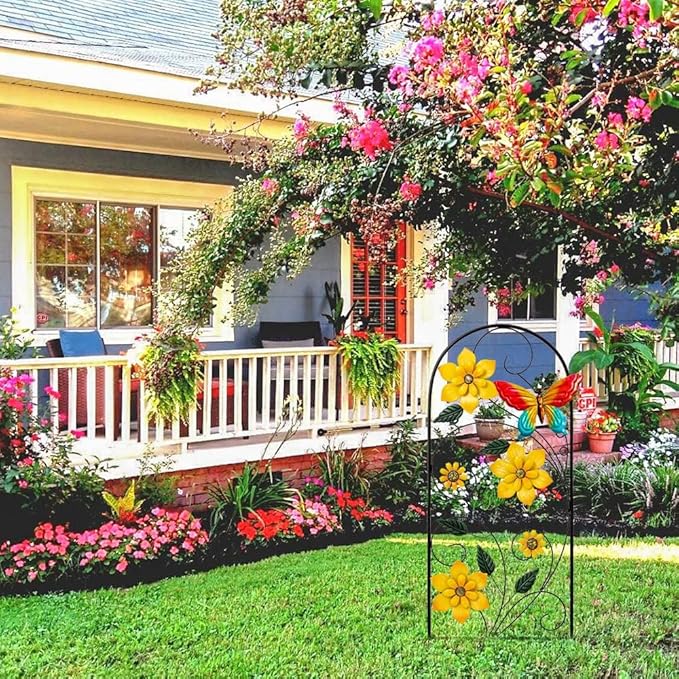 YEAHOME Garden Decor for Outside, 33" Flower Butterflies Decorative Garden Stakes for Spring Garden Decor, Metal Yard Art Stakes for Outdoor Lawn Backyard Porch Decorations