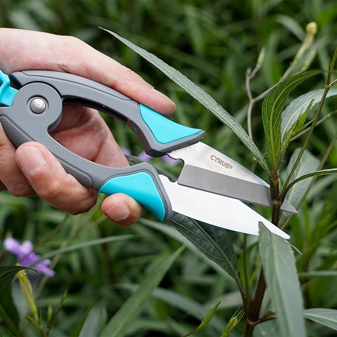 CYRUS 7" Pruning Shears Flower Shears Bonsai Shears Pruning Snips Small Gardening Scissors Carbon Steel Blades for Indoor Plants, Fresh Flower Cutting, Hydroponics