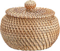Hipiwe Round Rattan Basket Boxes With Lid Hand-Woven Wicker Storage Baskets Bin Decorative Basket Box Multi-Purpose Picnic Food Bread Basket Small Keys Basket Bowl for Entryway (X-Small,4.7"x3.3")