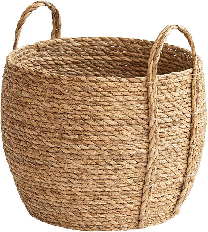 Versatile Rattan Grass Woven Flower Basket Planter For Living Room Floor Standing Storage Balcony Garden Decoration Sea Grass Basket With Handle Decorative For Organizing Natural Grass Basket And