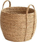 Versatile Rattan Grass Woven Flower Basket Planter For Living Room Floor Standing Storage Balcony Garden Decoration Sea Grass Basket With Handle Decorative For Organizing Natural Grass Basket And
