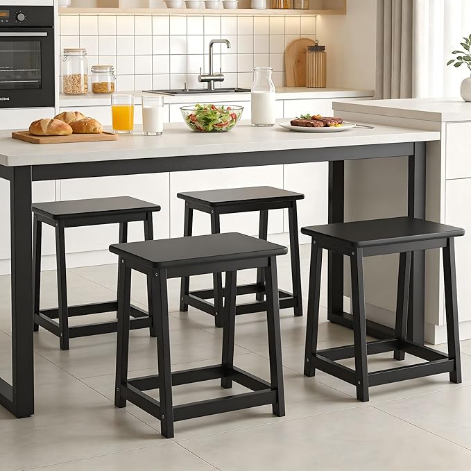 Wooden Step Stool Tall Seat Stool Dining Piano Stool End Side Table Wood Plant Stand Table Indoor Bedside Table Nightstand Flower Pot Stand for Living Room Bathroom Bedroom Kitchen (Black)