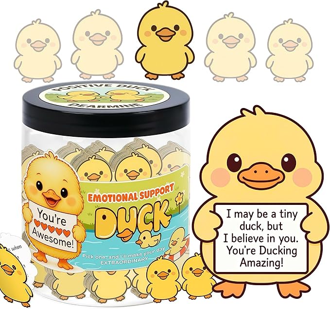 DEARMINE Positive Duck Jar with 60 Daily Affirmation Cards, Emotional Support Gift, Duck Gift for Women, Birthday for Girls, Inspirational Gifts for Women, Back to School Student Present