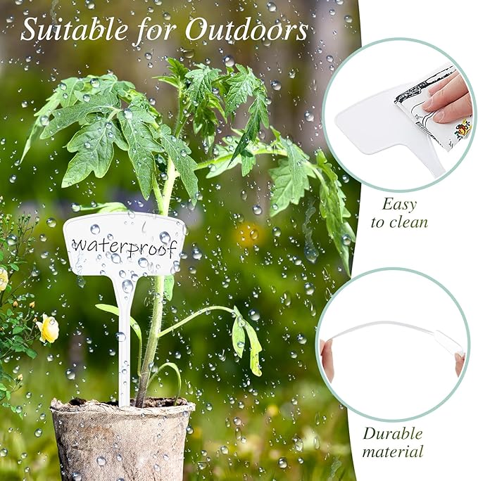 202 Pcs Large Plant Labels Kit 10.63 Inch Include 100 Outdoor White Plastic Plant Tags Waterproof Reusable Markers Stakes 100 PET Films and 2 Marker Pens for Garden Herbs Flowers Pot