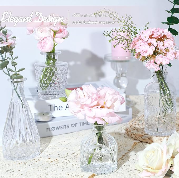TBWIND Glass Bud Vase Set of 5, Small Clear Flower Vases for Centerpieces in Bulk, Mini Vintage Vase for Wedding Decor, and Home Table Décor