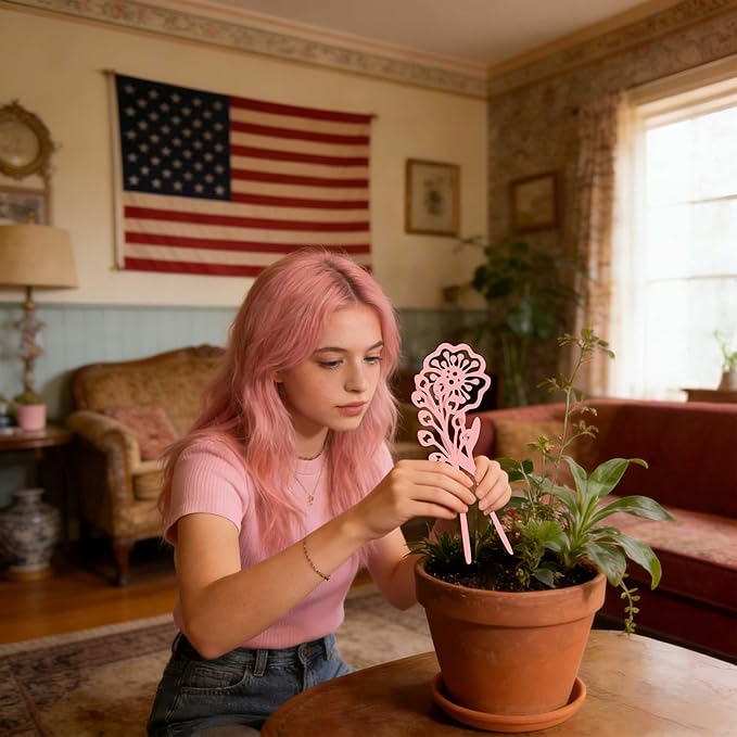 Pink Metal Flowers Set of 6, Decorative Garden Outdoor Plant Stakes for Yard Art, Metal Garden Art Flower Bed Decor, Pink Flower Yard Sculptures for Pots Vase Garden Lawn and Patio