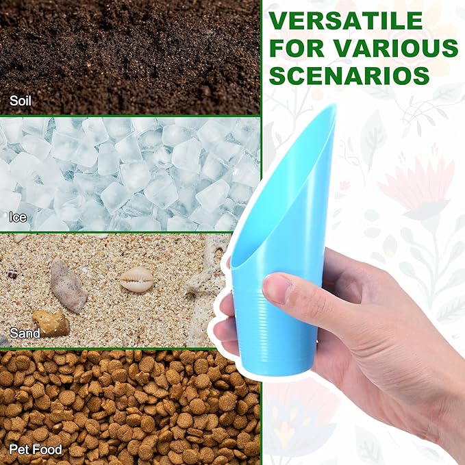 M METERXITY 18-Pack Bonsai Soil Scoops, Plastic Garden Soil Scoops Bucket Shovel Potting Scoopers for Transplanting/Flower Planting/Plant Succulent, Colorful Small Gardening Tools [Blue]