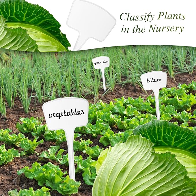 202 Pcs Large Plant Labels Kit 10.63 Inch Include 100 Outdoor White Plastic Plant Tags Waterproof Reusable Markers Stakes 100 PET Films and 2 Marker Pens for Garden Herbs Flowers Pot