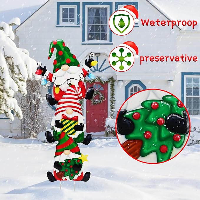 3 Pack Metal Christmas Yard Signs Decor for Multiple Stacked, Christmas Yard Stakes with Gnomes Fall Yard Decor for Outside Garden Yard Lawn Porch