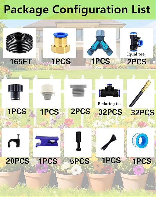 Drip Irrigation System,Automatic Garden Watering System,360° Adjustable Spray Sprinkler Kit, Easy Installation No Tools, Fine Mist Watering forGarden,Patio,Potted Plants,Courtyard Watering System