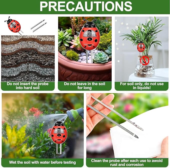 Ladybug Shape 3-in-1 Soil Moisture/pH/Light Meter, Soil Moisture Meter, Soil Test kit, Soil Tester with Moisture,Light,and pH Test for Indoor & Outdoor Use for House Plants, Garden, Lawn, Farm