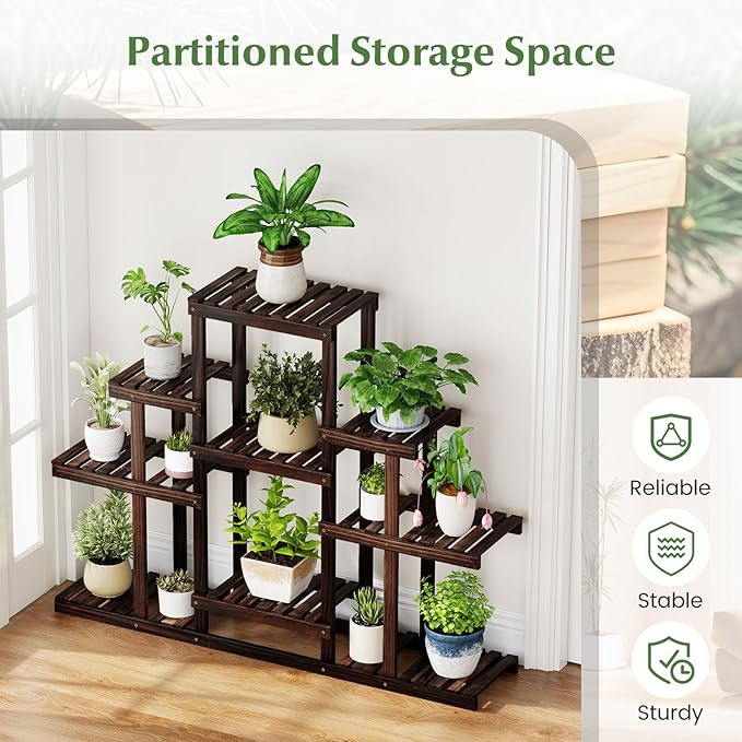 Giantex Plant Stand Indoor & Outdoor, 6 Tier Wood Flower Pot Stand for Multiple Plants, Plant Holder Display Rack, Ladder Storage Rack Plant Shelf for Living Room Balcony Garden Patio