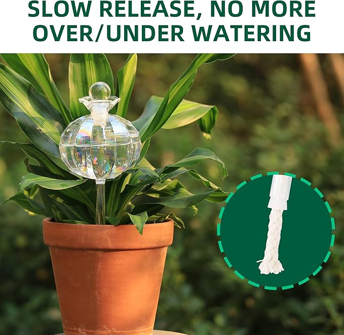 Soilagua 10 oz Large Top Fill Cactus Plant Self Watering Globes, Light Iridescent Glass Water Bulbs, Slow Release Watering Devices System Indoor | Outdoor Everyday Use, Water Spikes Stakes, 2 Pack
