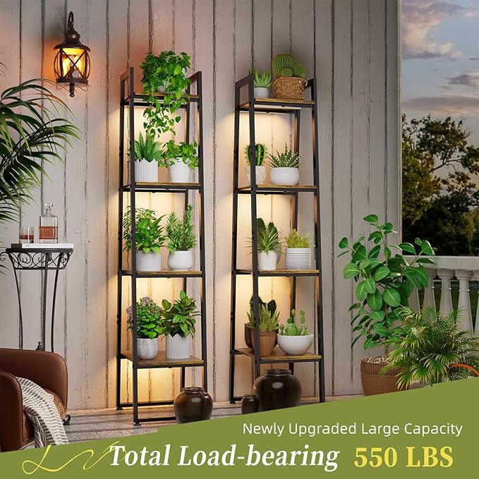 Simple Trending Plant Stand Indoor with Grow Light, 4 Tier Tall Metal Plant Shelf, Heavy Duty Ladder Flower Planter Display Holder for Bedroom Balcony Decor Patio，Black