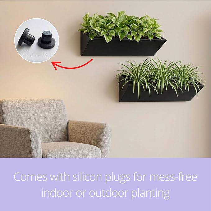 LaLaGreen Outdoor Wall Planters (30 Inch, 2 Pack) Triangle Black Carbon Steel Metal Hanging Flower Pots for Succulents, Large Geometric Wall Mounted Plant Holders, Unique Vertical Garden Home Decor