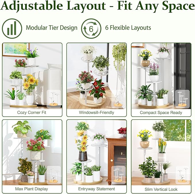 3 Tier Plant Stand Indoor Outdoor, Tall Metal Wood Shelf Corner Flower Pot Tiered Flower Pot Stands for Patio Garden Balcony Living Room Bedroom