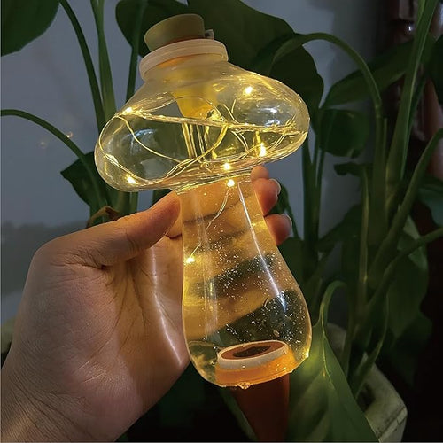 11oz Plant Self Watering Globes Top Fill, LED Night Light Mushroom Plastic Water Bulbs, Automatic Plant Waterer for Indoor Outdoor Houseplants, Slow Release Planter Insert, 2 Pack