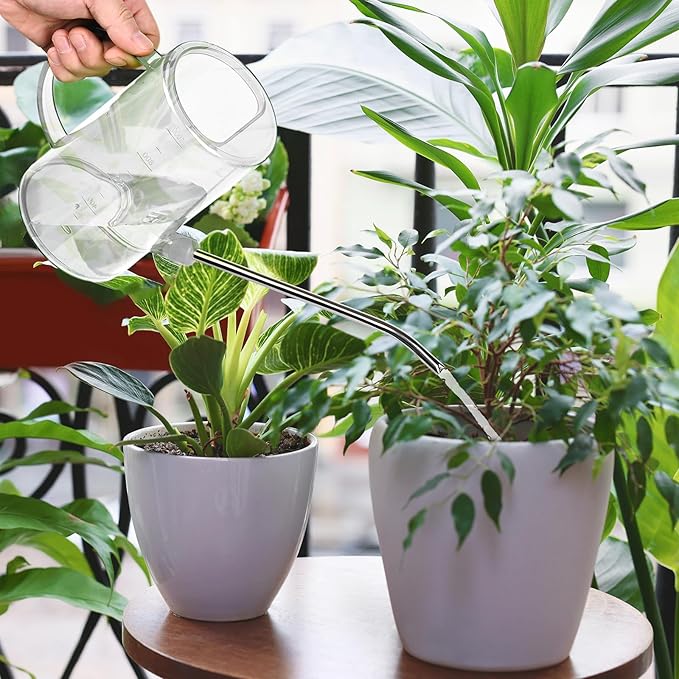 Small Plastic Watering Can - for Home Garden - with Long Spout - 1/4 Gallon - 34 Oz - White