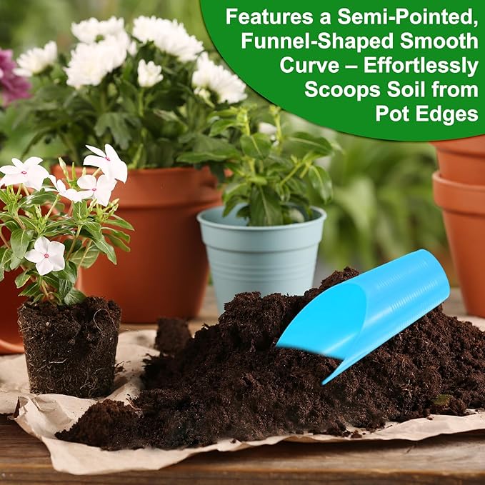 M METERXITY 3-Pack Bonsai Soil Scoops, Plastic Garden Soil Scoops Bucket Shovel Potting Scoopers for Transplanting/Flower Planting/Plant Succulent, Colorful Small Gardening Tools [Blue]